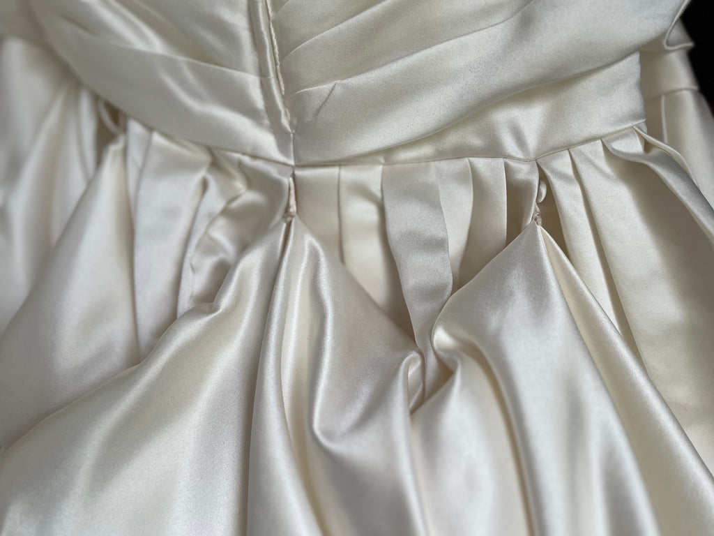 Strapless ivory satin with pleated skirt wedding dress #09