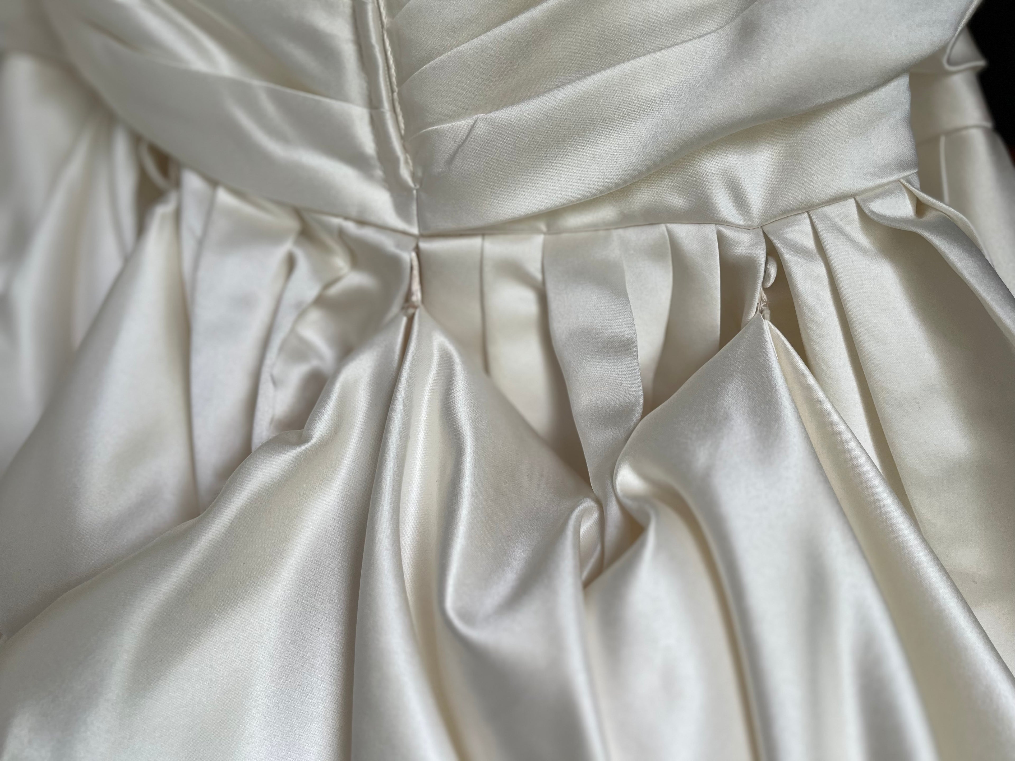 Strapless ivory satin with pleated skirt wedding dress #09