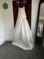 Strapless ivory satin with pleated skirt wedding dress #09