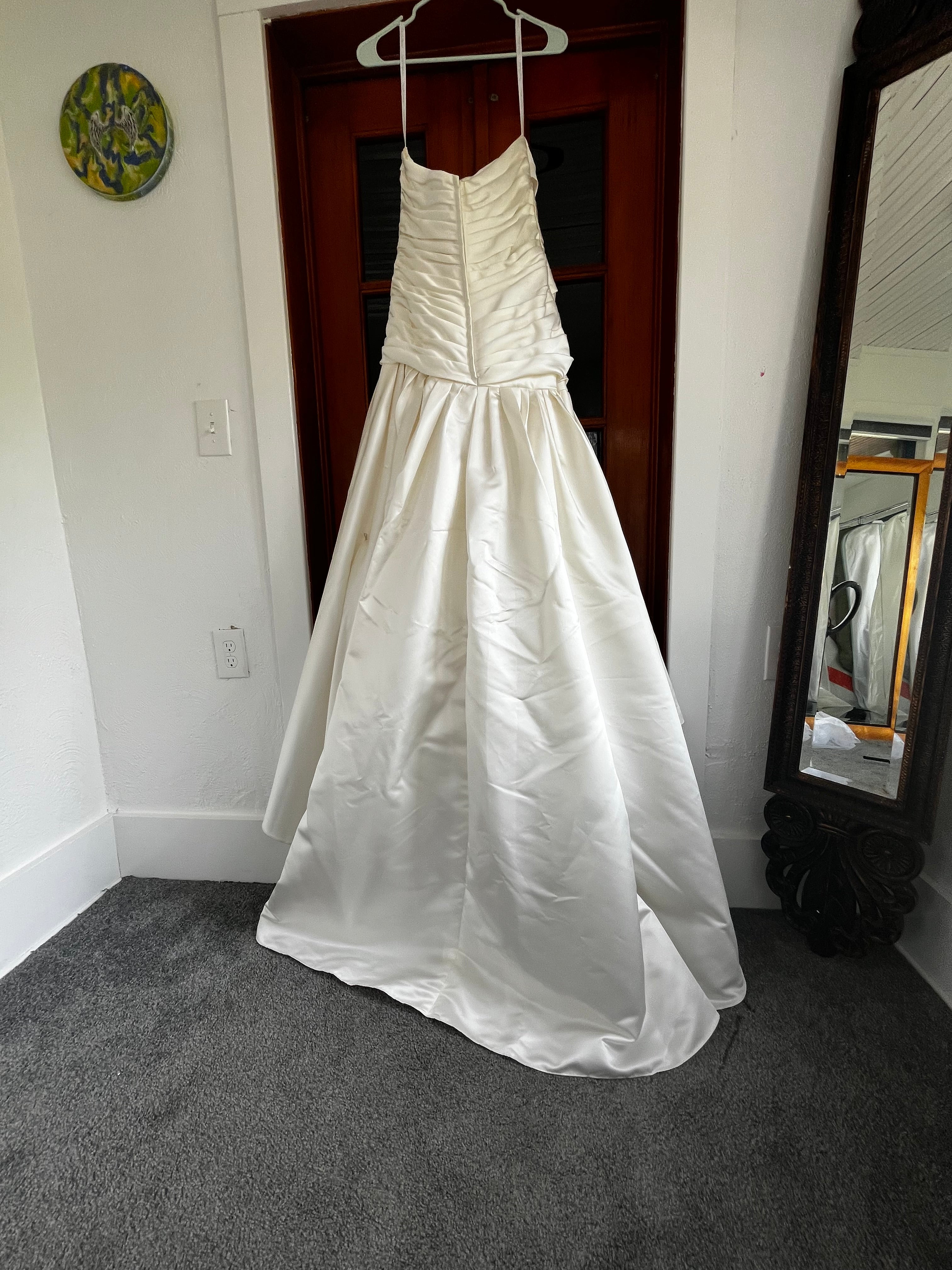 Strapless ivory satin with pleated skirt wedding dress #09