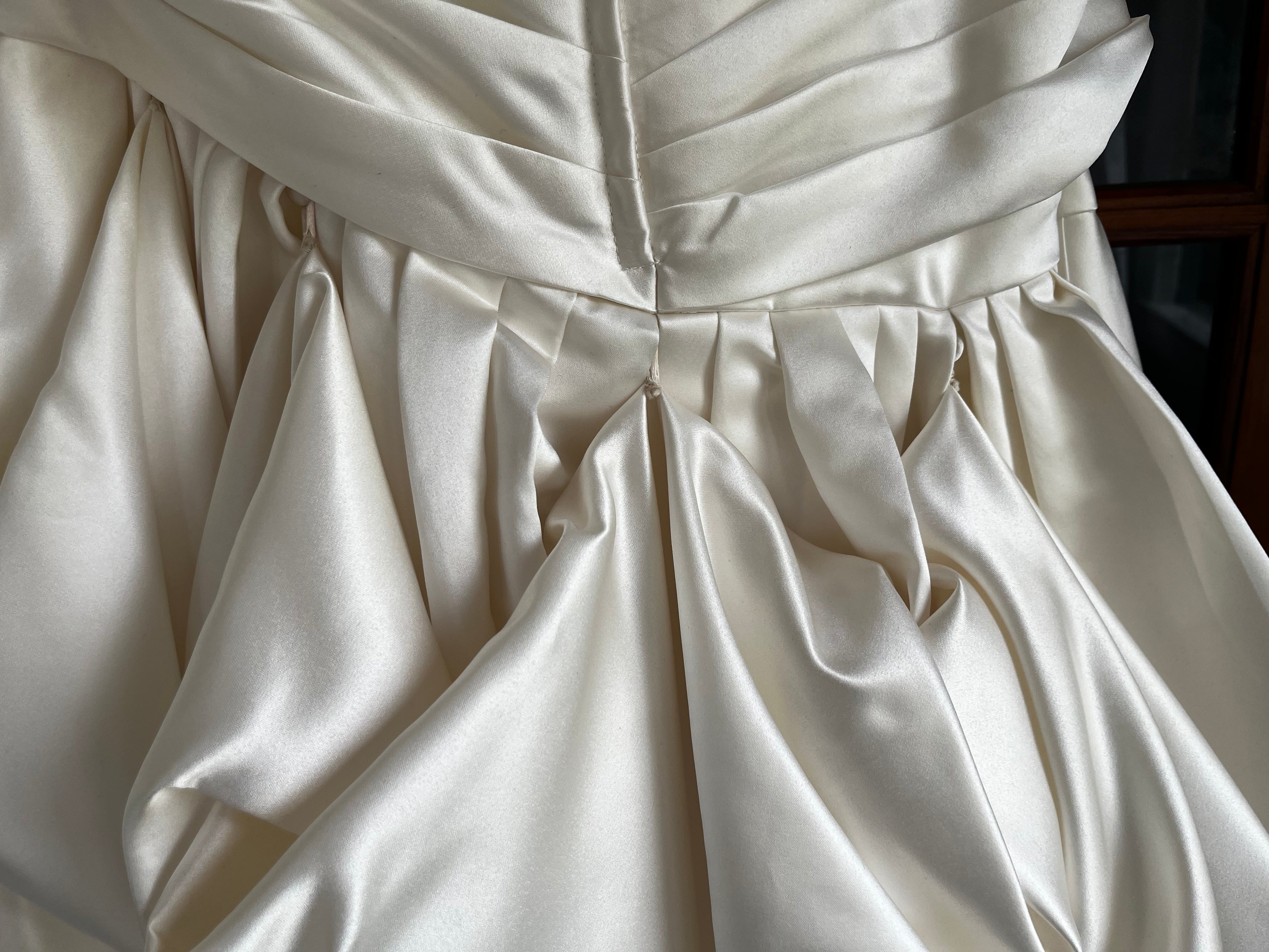 Strapless ivory satin with pleated skirt wedding dress #09