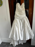 Strapless ivory satin with pleated skirt wedding dress #09