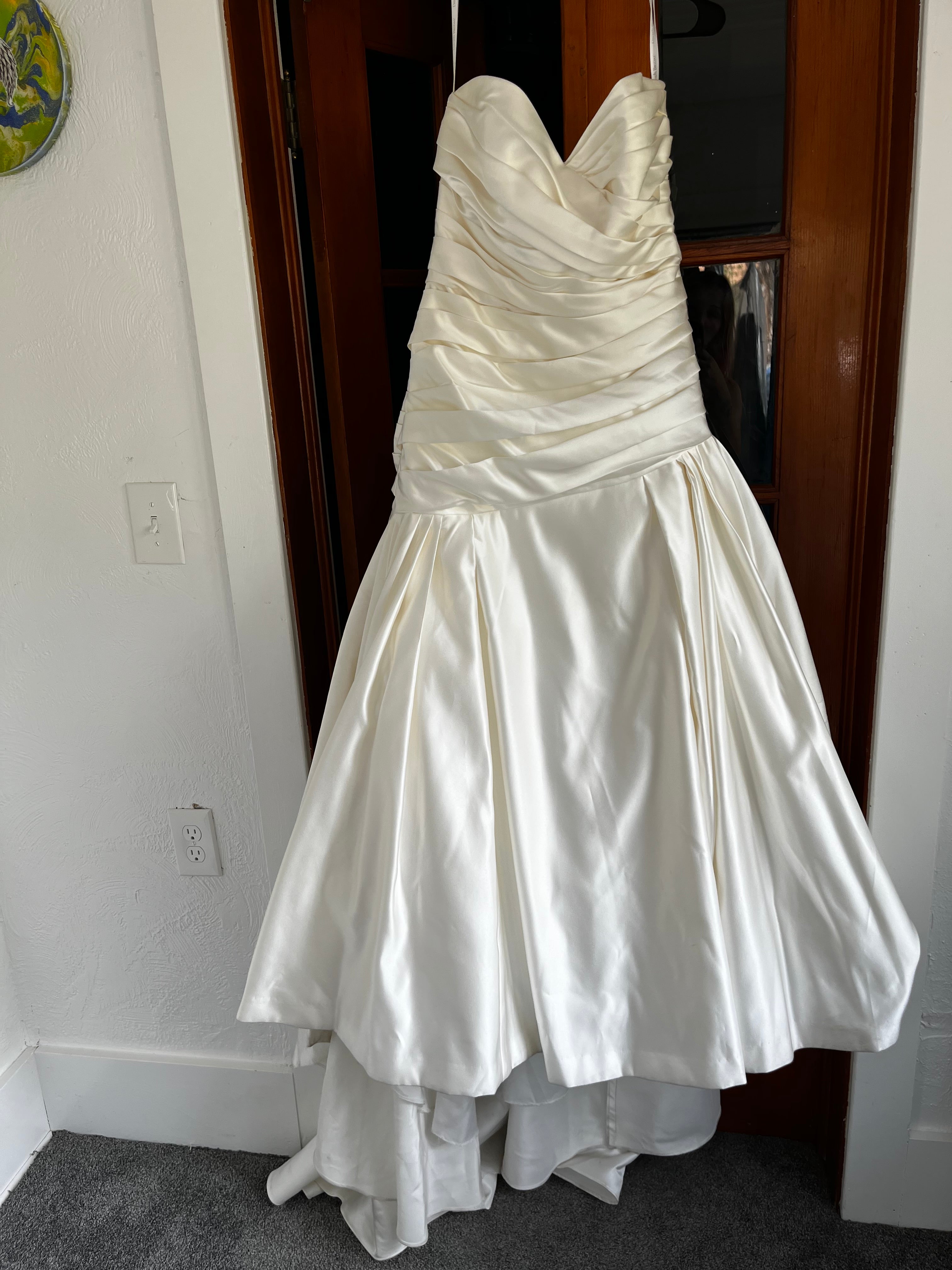 Strapless ivory satin with pleated skirt wedding dress #09