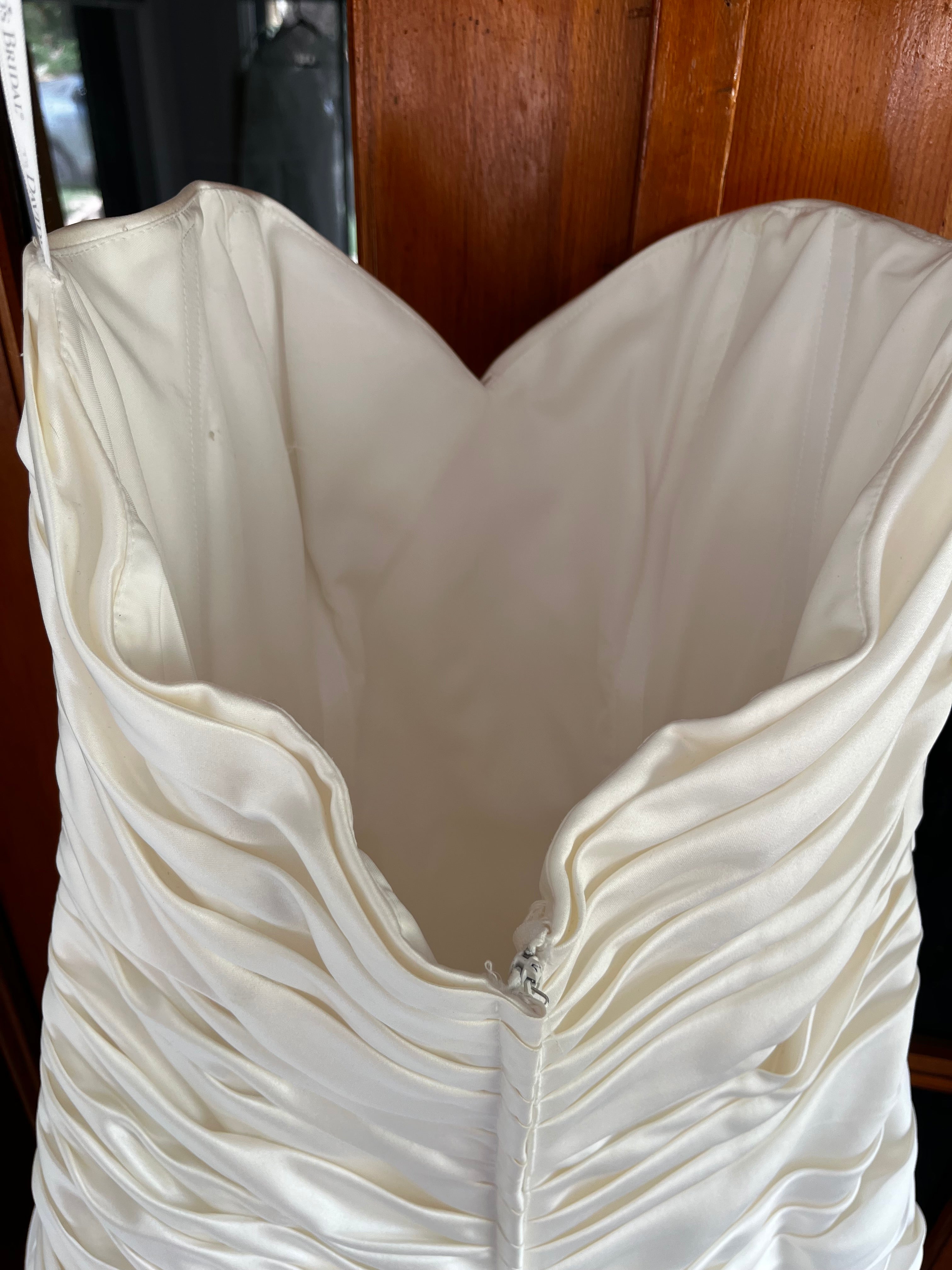 Strapless ivory satin with pleated skirt wedding dress #09