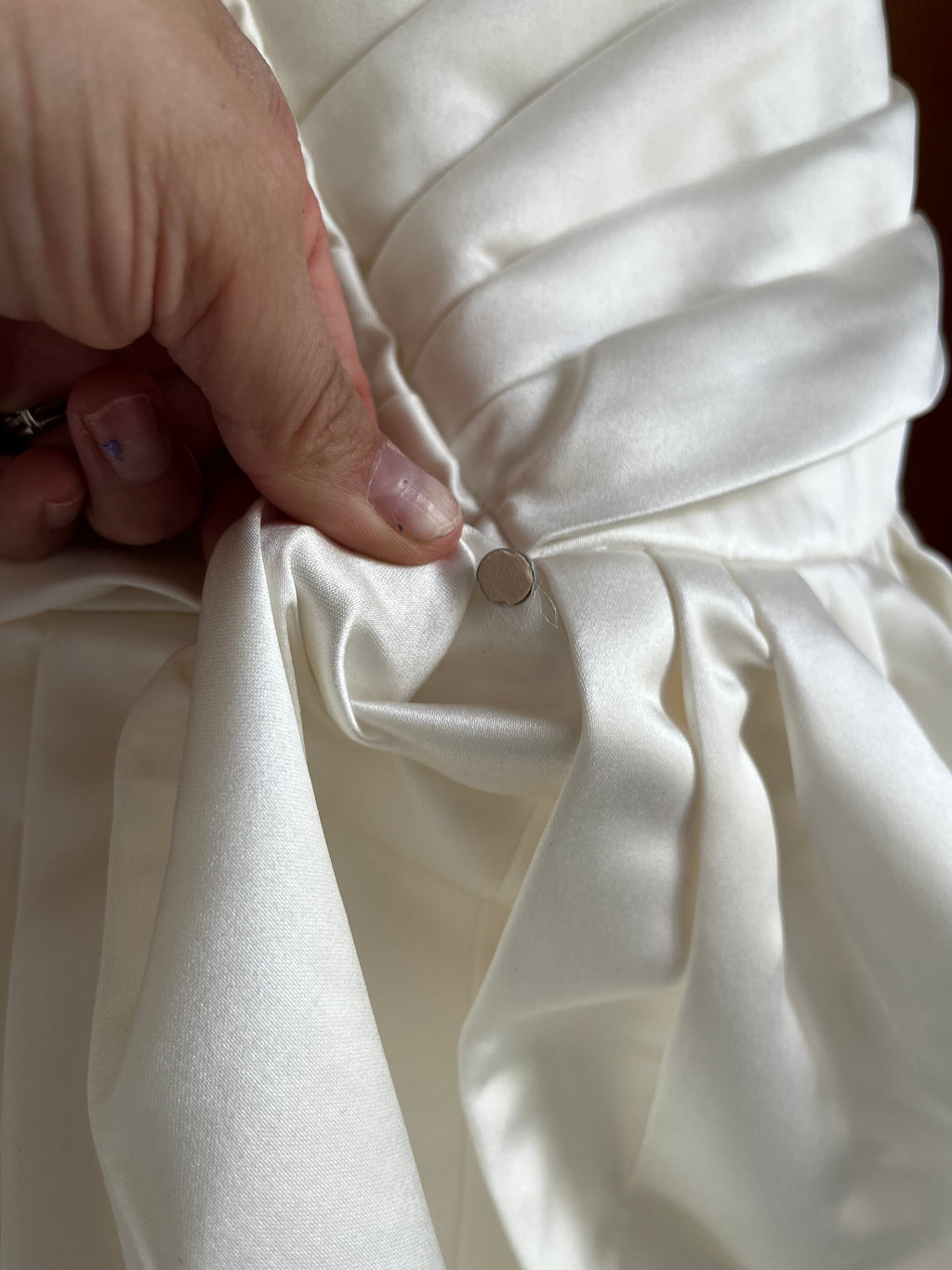 Strapless ivory satin with pleated skirt wedding dress #09