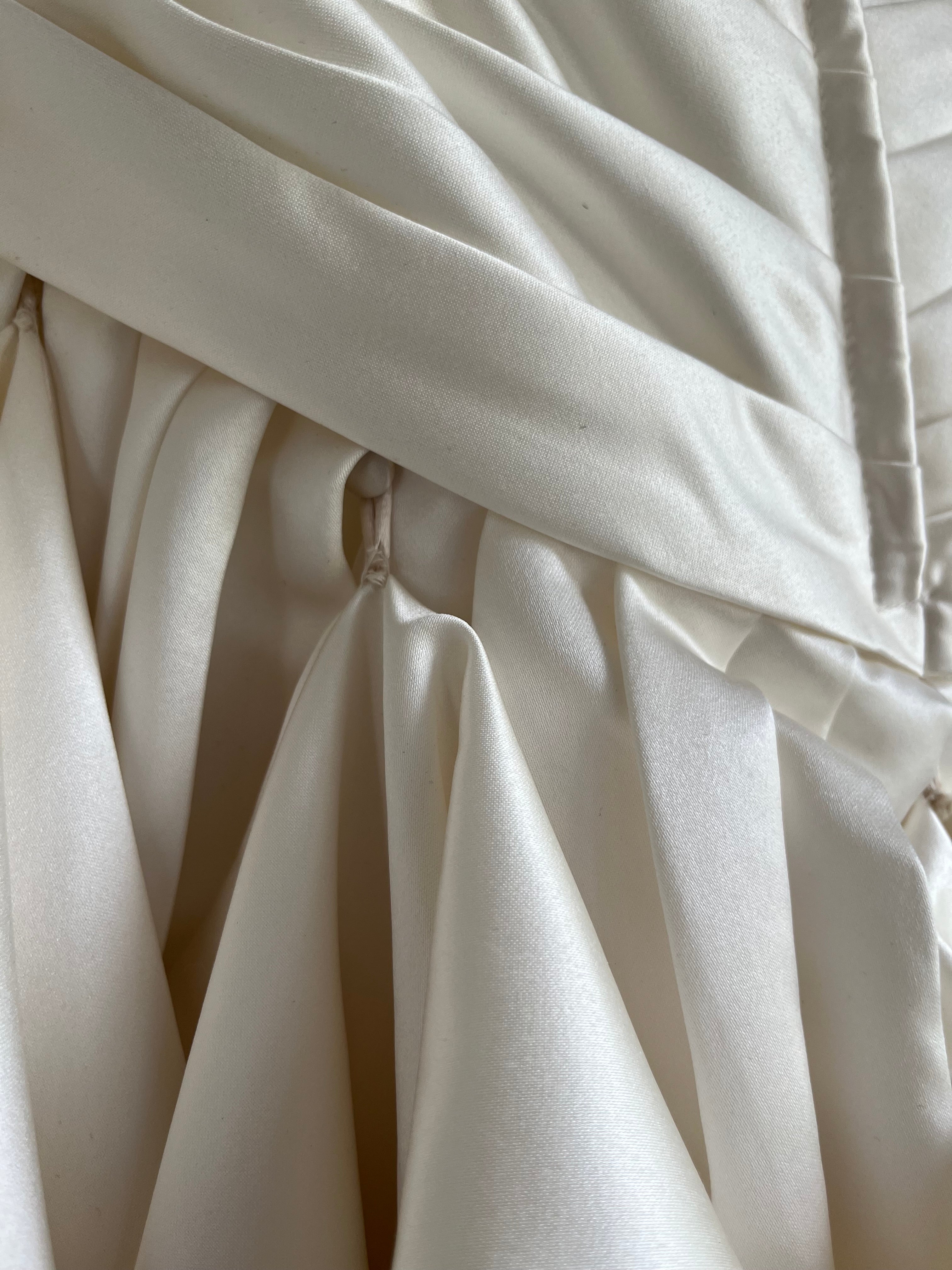 Strapless ivory satin with pleated skirt wedding dress #09