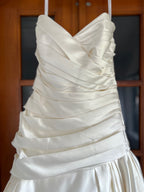 Strapless ivory satin with pleated skirt wedding dress #09