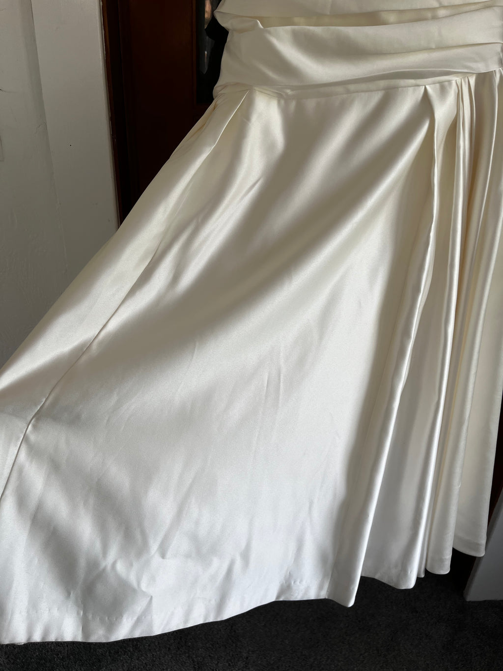 Strapless ivory satin with pleated skirt wedding dress #09