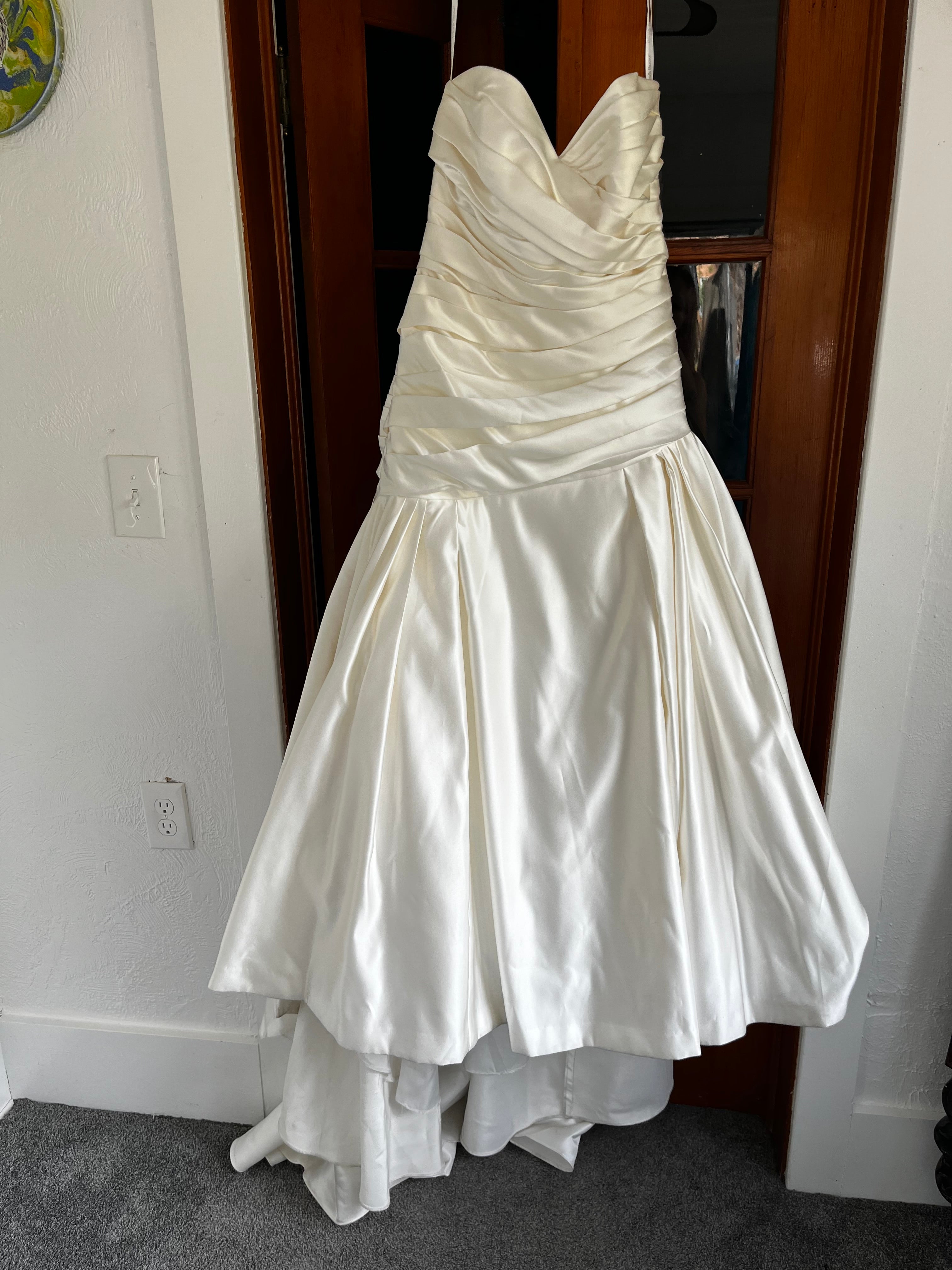 Strapless ivory satin with pleated skirt wedding dress #09