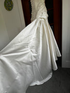 Strapless ivory satin with pleated skirt wedding dress #09