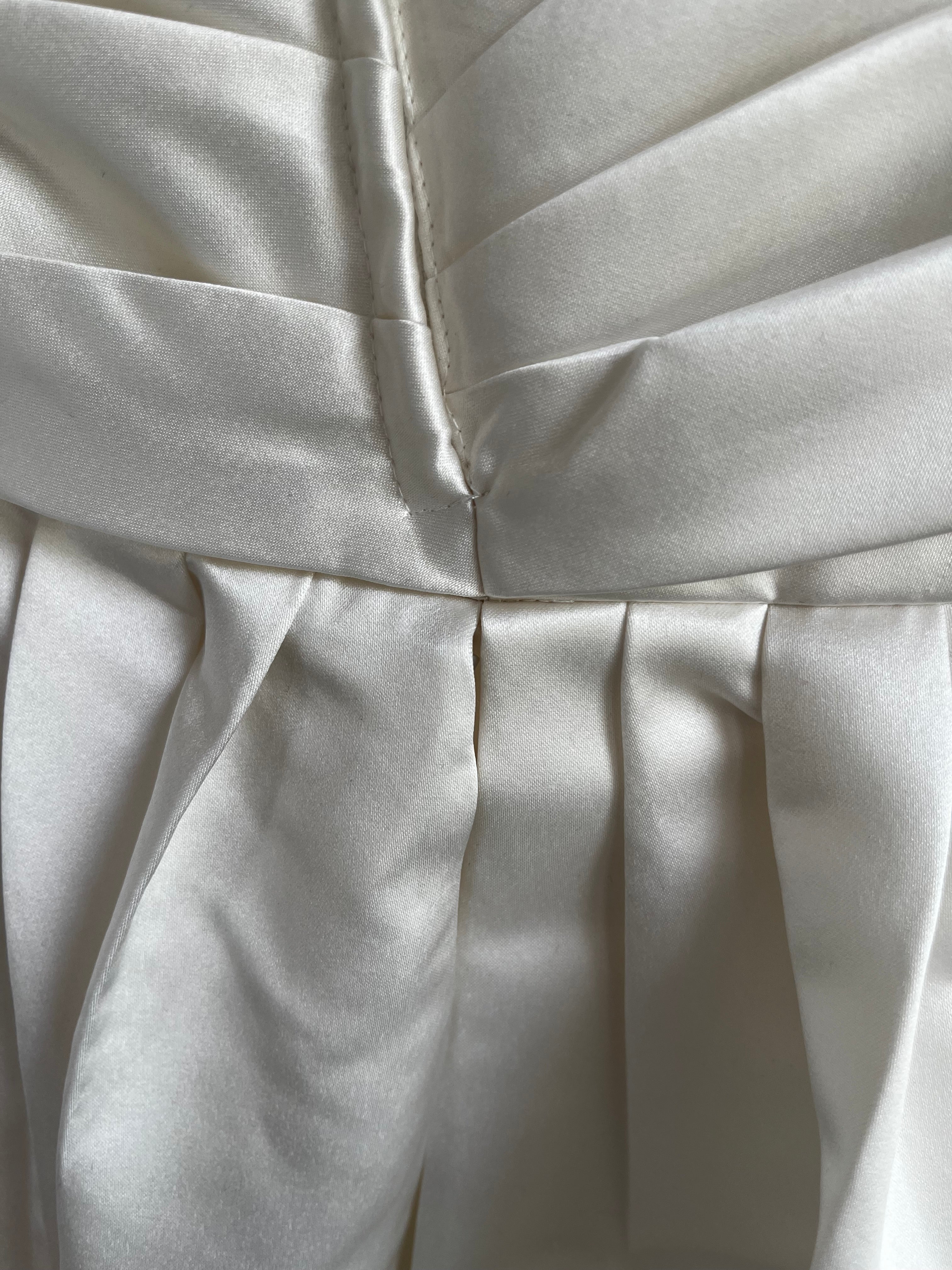 Strapless ivory satin with pleated skirt wedding dress #09